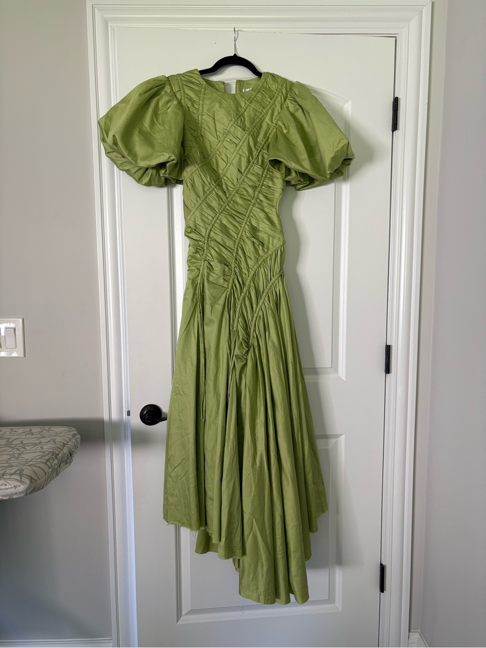 Aje Lemon Green Puff-Sleeve Midi Dress